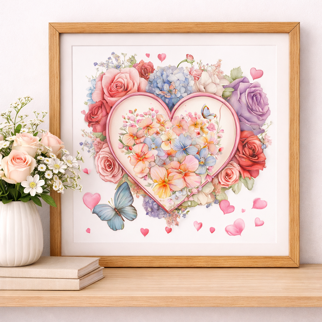 Floral Heart Wall Art, Romantic Gift, Decor