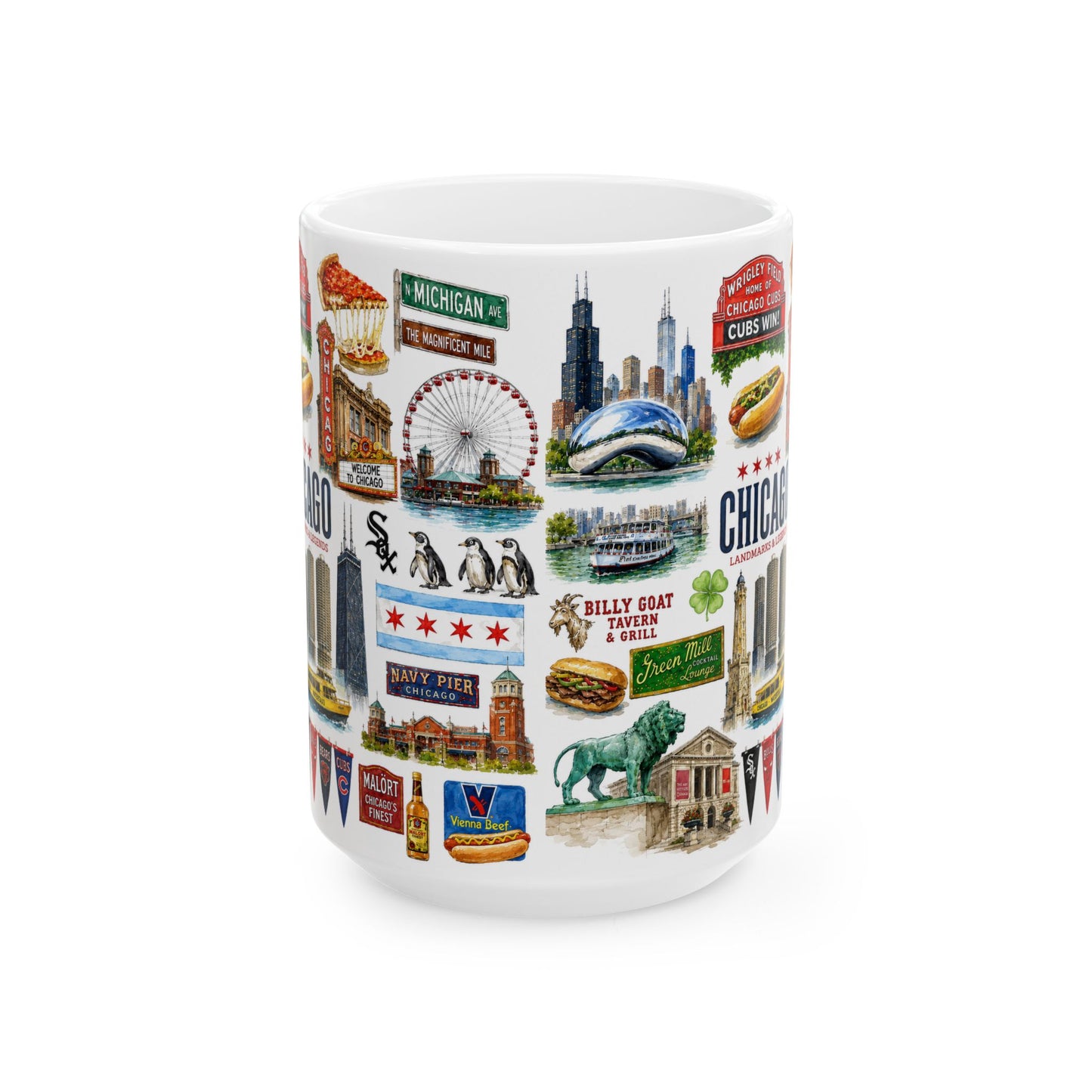 Case of 12 Premium Porcelain Coffee Mugs, Wholesale Chicago Mugs – 15 oz