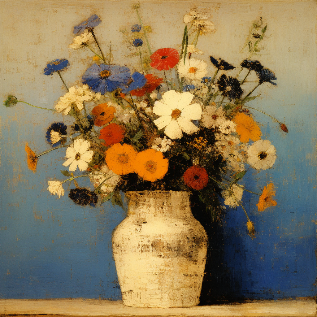 White Vase with Flowers by Maya Ronick