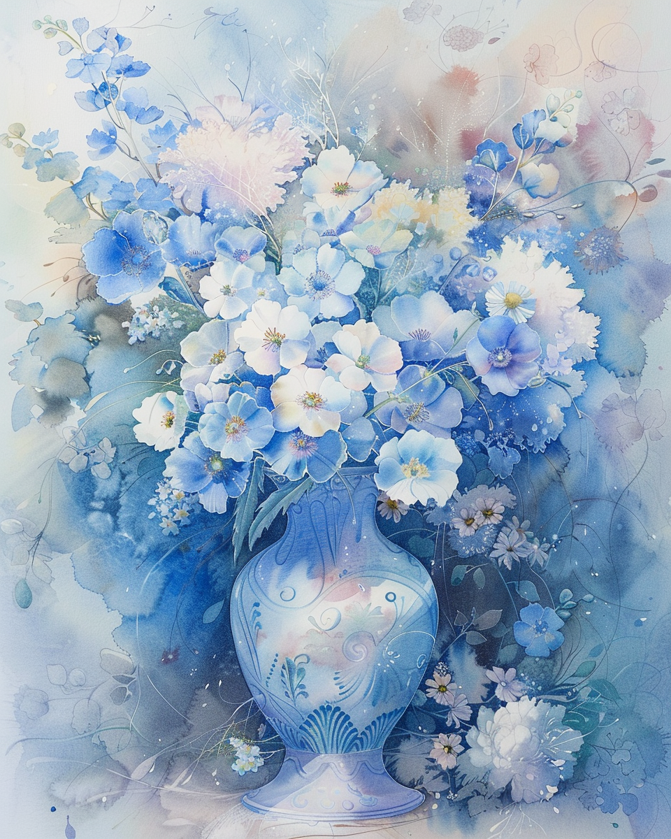 BOTANICAL PRINT SETS IN BLUE NO 3