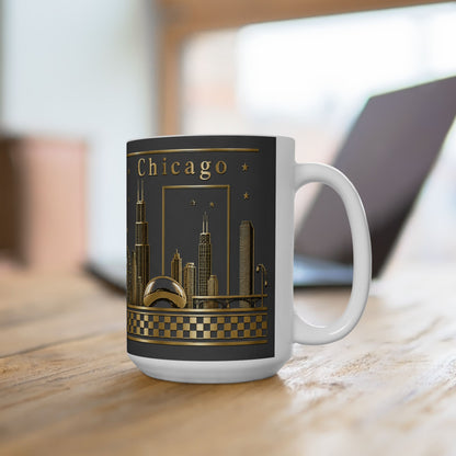Gold Chicago skyline design grey