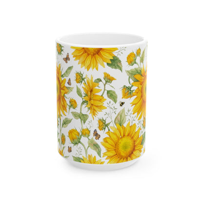 Case of 12 premium 15 oz Porcelain Sunflowers design mugs