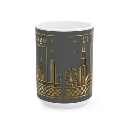 Gold Chicago skyline design grey