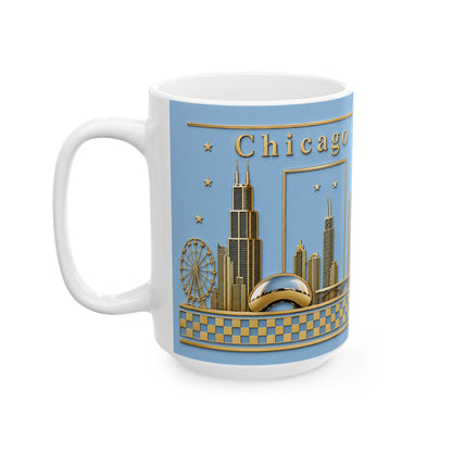 Gold Chicago skyline design blue