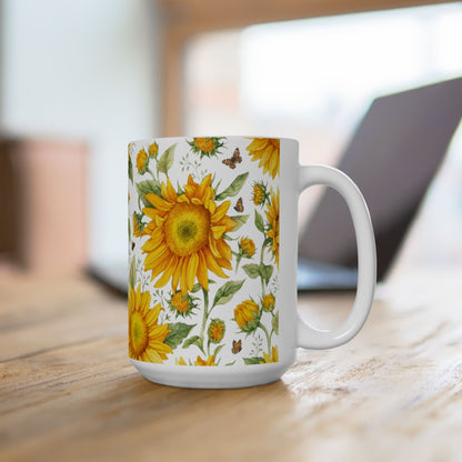 Case of 12 premium 15 oz Porcelain Sunflowers design mugs