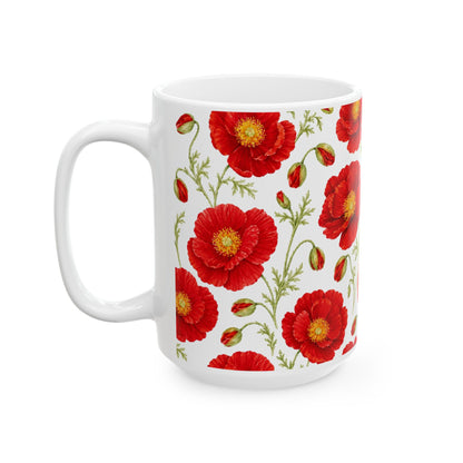 Case of 12 premium 15 oz Porcelain Poppy design mugs