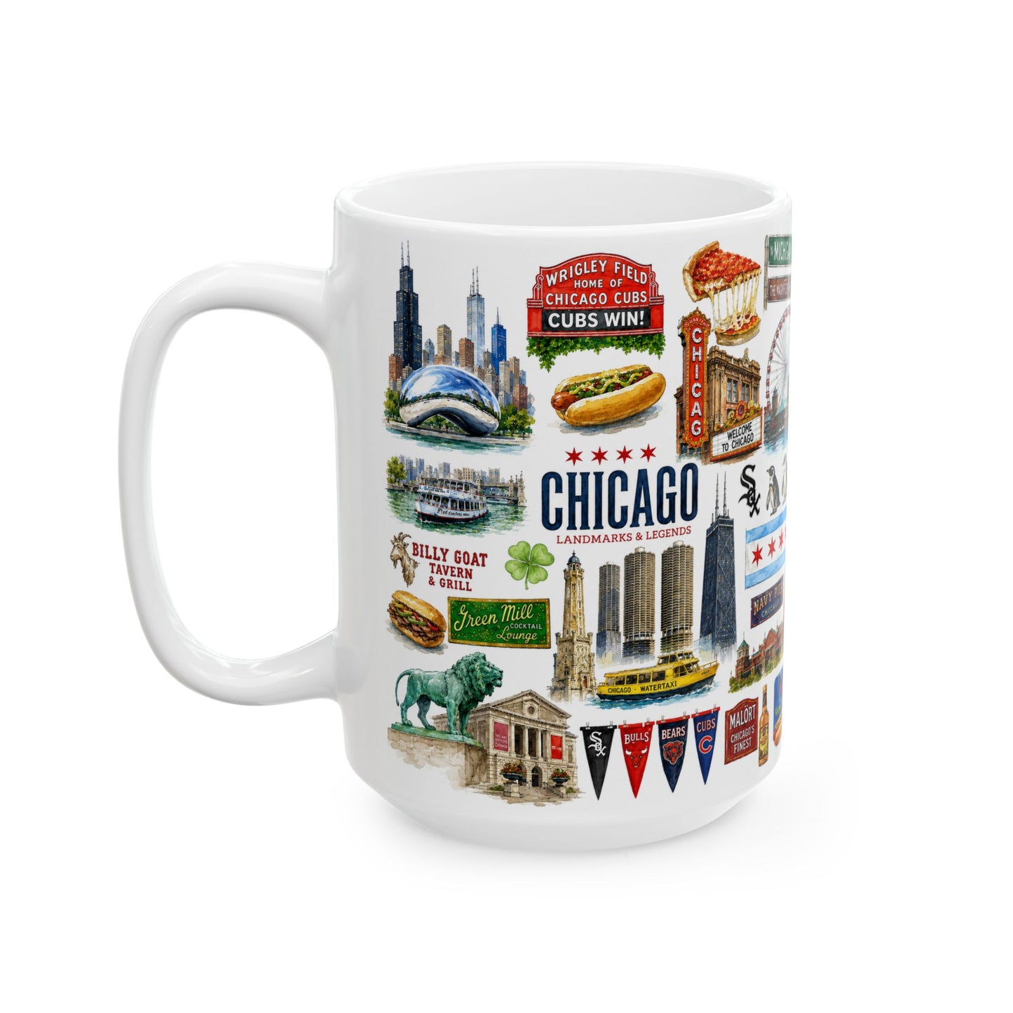 Case of 12 Premium Porcelain Coffee Mugs, Wholesale Chicago Mugs – 15 oz