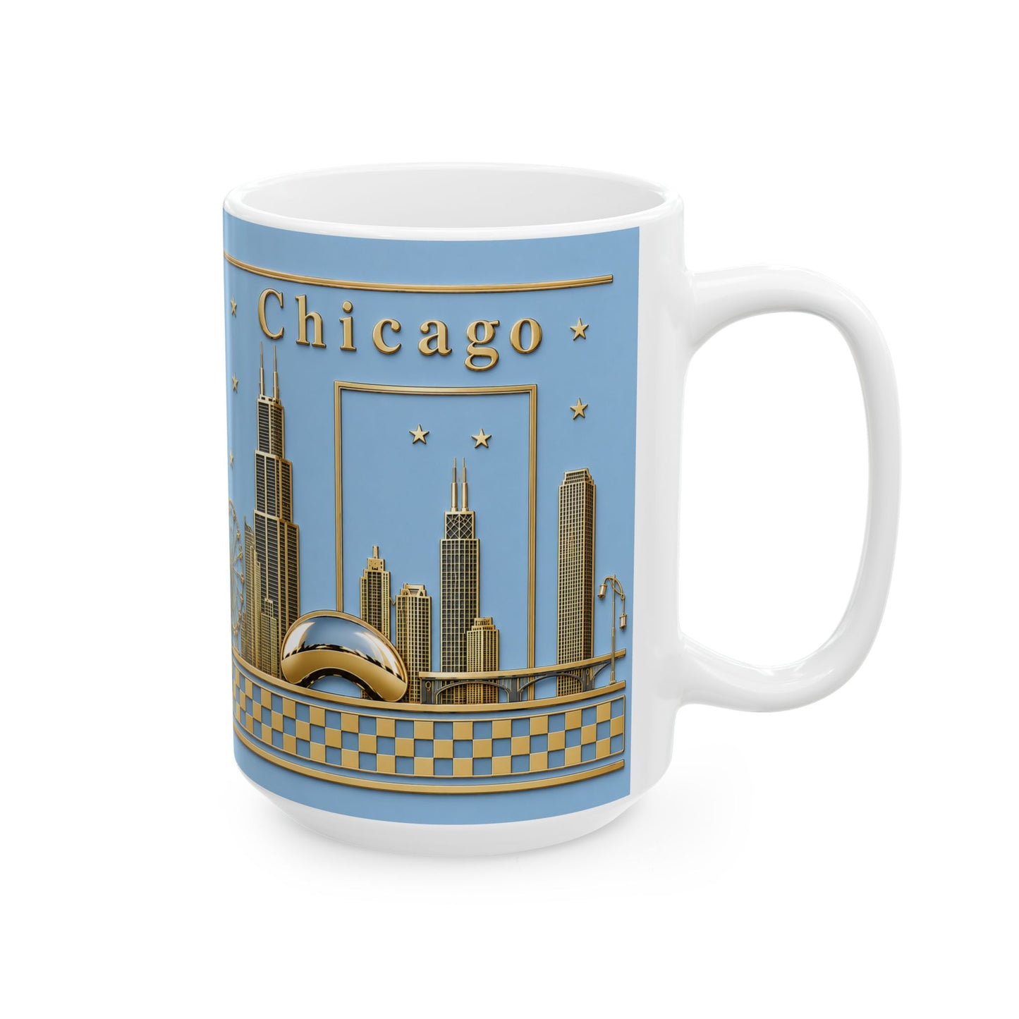 Gold Chicago skyline design blue