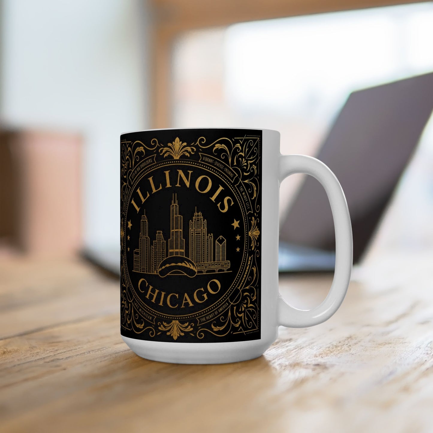 Gold Chicago skyline design black