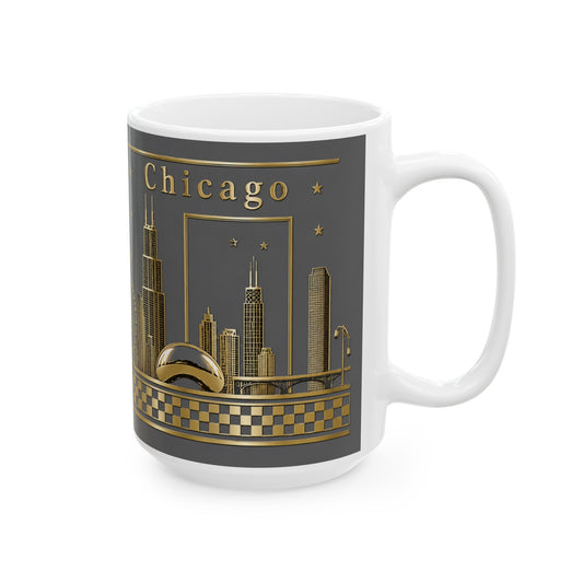 Gold Chicago skyline design grey