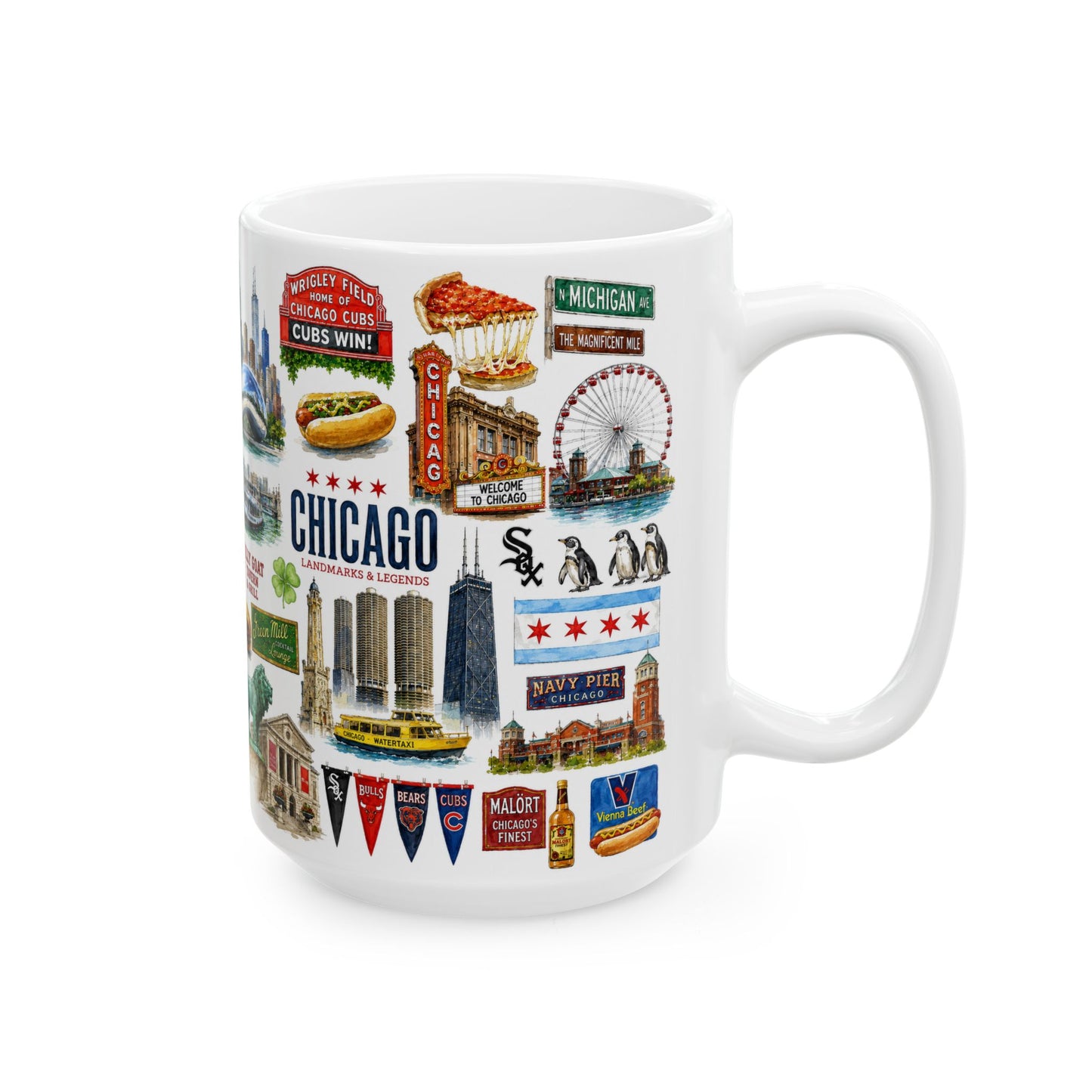 Case of 12 Premium Porcelain Coffee Mugs, Wholesale Chicago Mugs – 15 oz