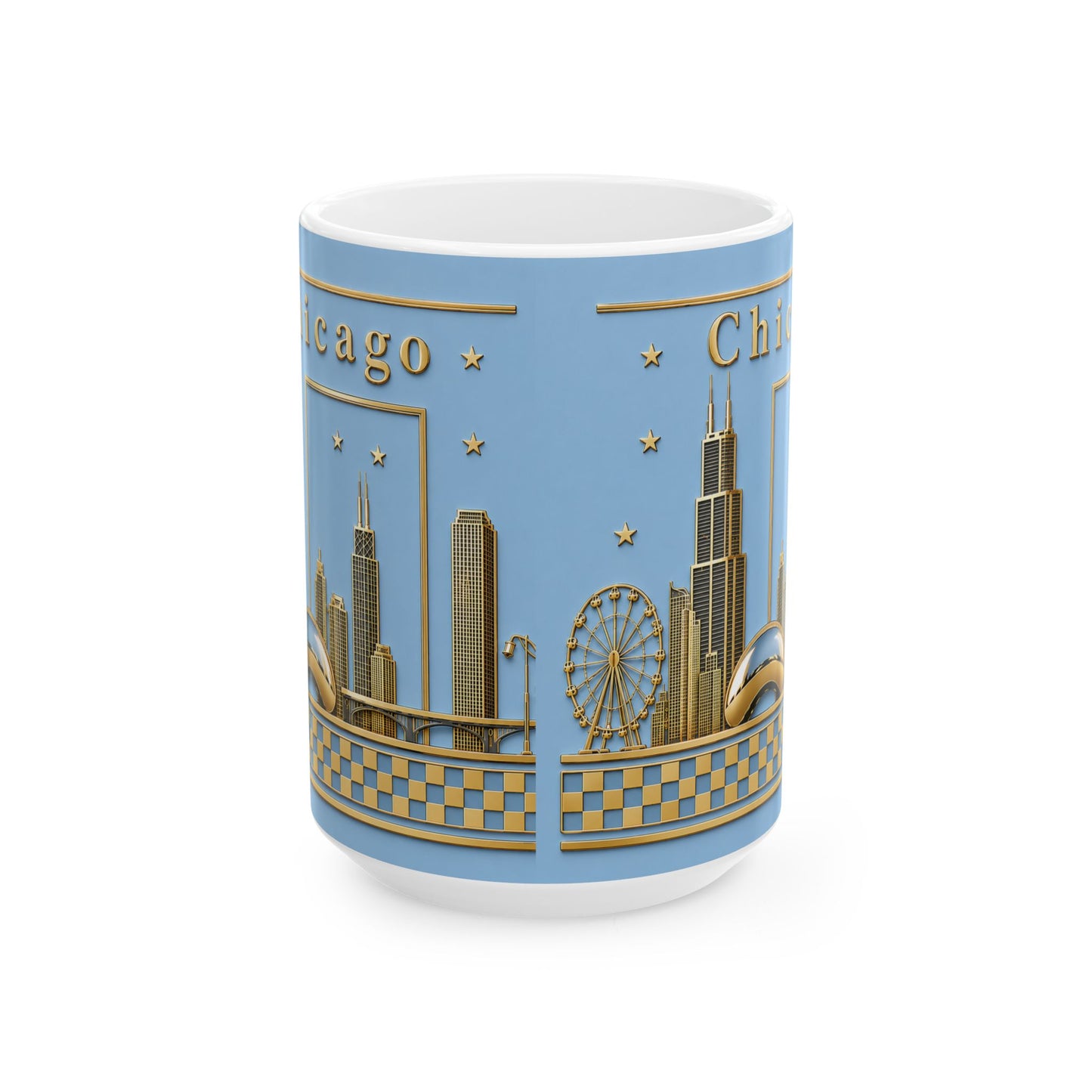 Gold Chicago skyline design blue