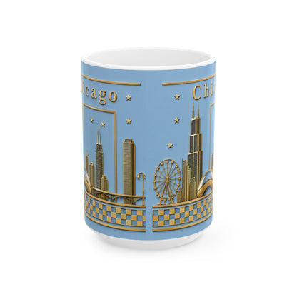Gold Chicago skyline design blue