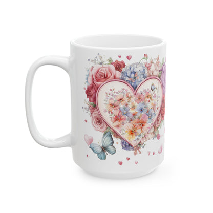 Floral Coffee Mug Heart With Flowers