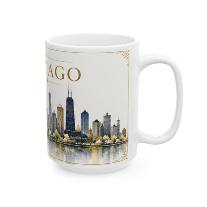 Case of 12 Premium Porcelain Coffee Mugs, Wholesale Chicago Skyline Mug – 15 oz Premium Souvenir Mug