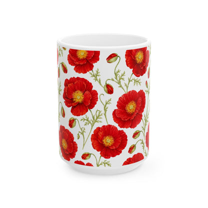 Case of 12 premium 15 oz Porcelain Poppy design mugs