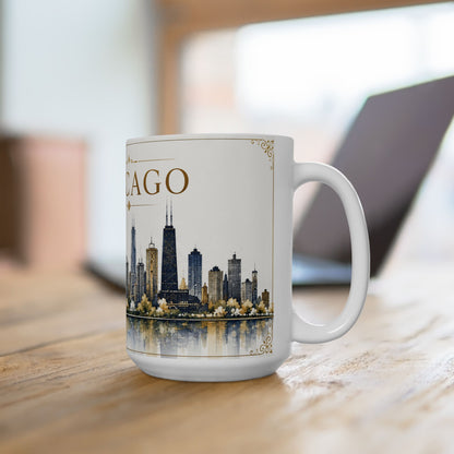 Case of 12 Premium Porcelain Coffee Mugs, Wholesale Chicago Skyline Mug – 15 oz Premium Souvenir Mug