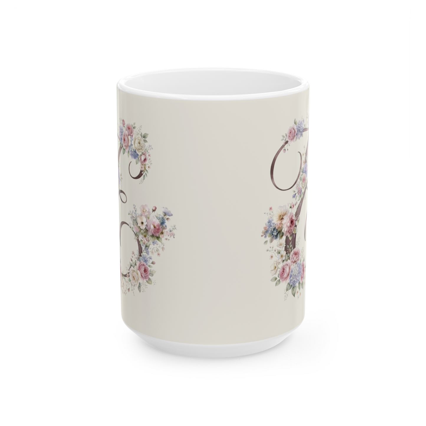 Floral Coffee Mug with Letter E