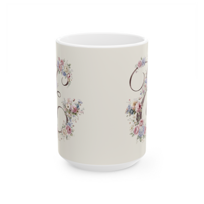 Floral Coffee Mug with Letter E