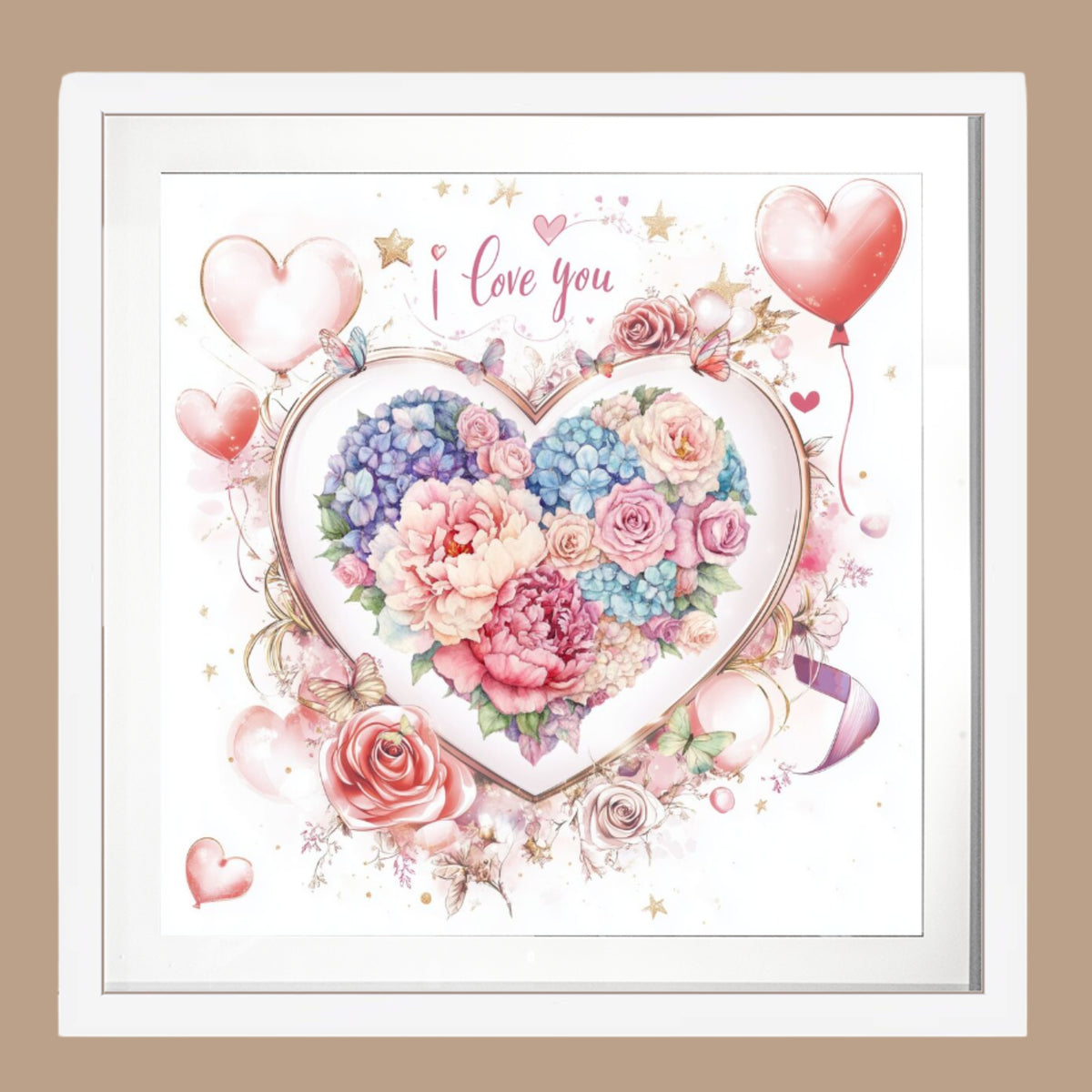 Floral Heart, Romantic Watercolor Wall Art