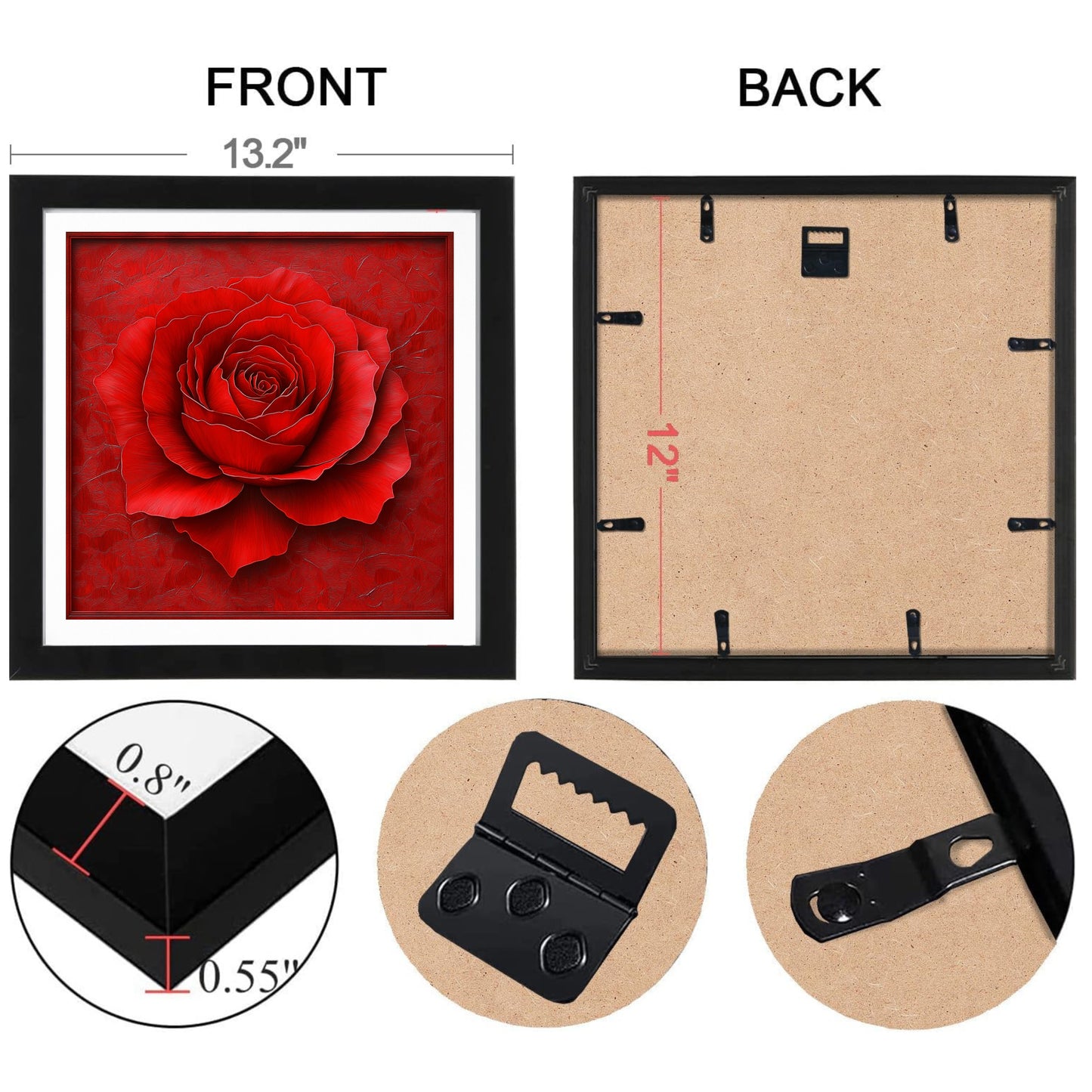 case of 10 Red Rose Romantic Floral Wall Art