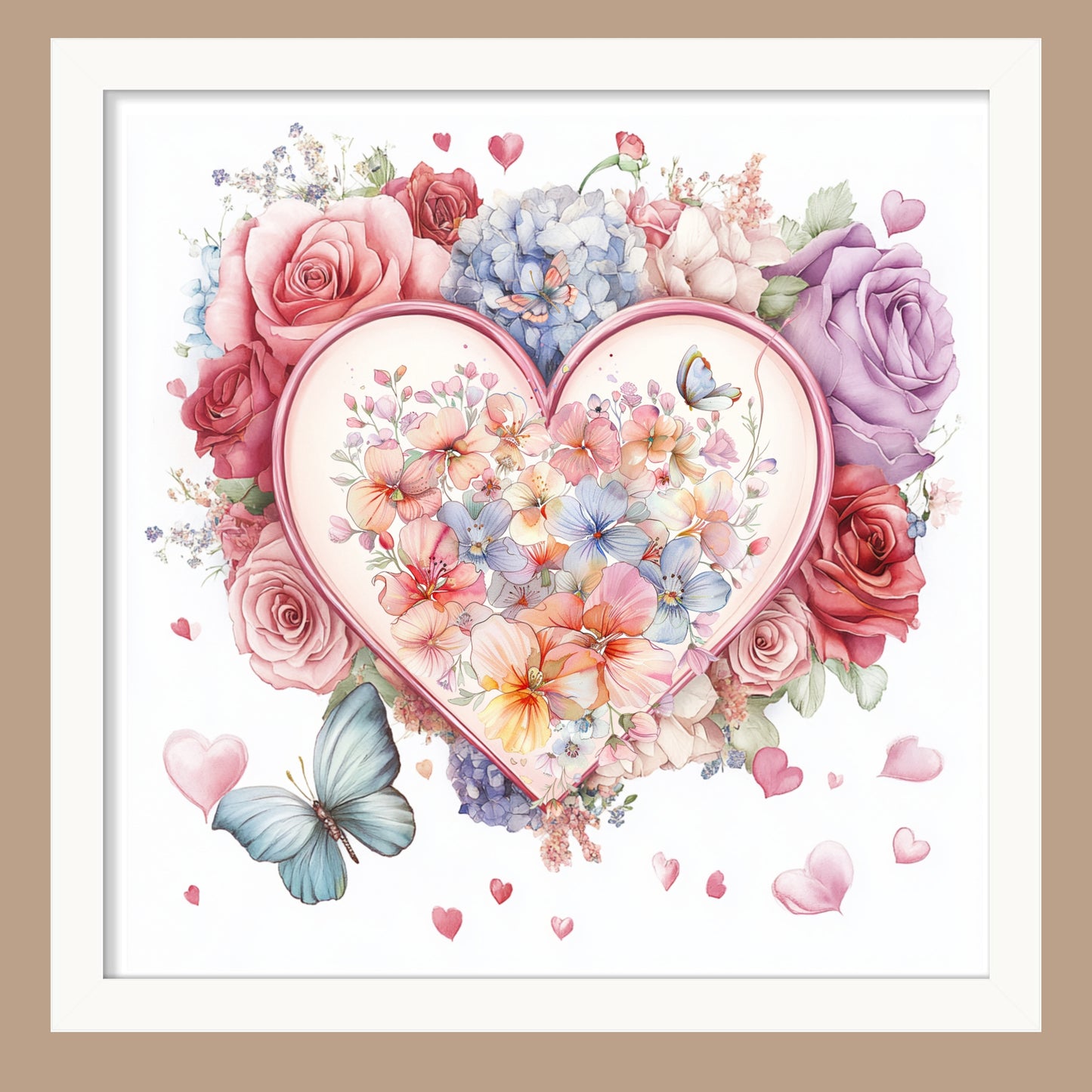 Floral Heart Wall Art, Romantic Gift, Decor