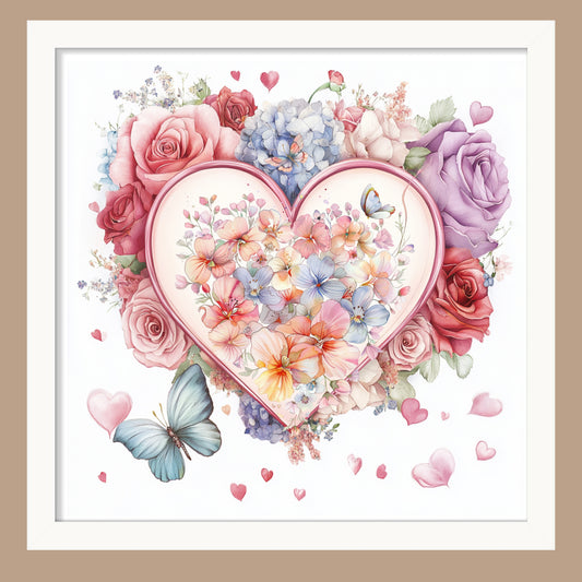 Floral Heart Wall Art, Romantic Gift, Decor