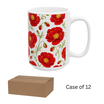 Case of 12 premium 15 oz Porcelain Poppy design mugs