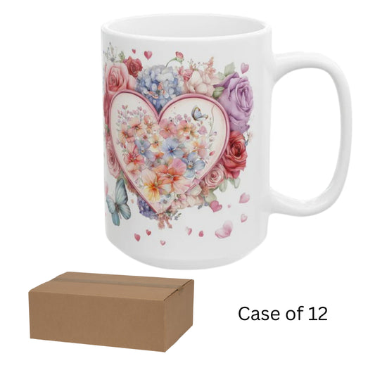 Case of 12 Floral Heart Coffee Mug