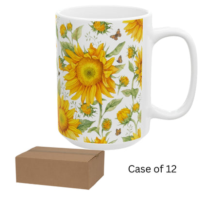Case of 12 premium 15 oz Porcelain Sunflowers design mugs