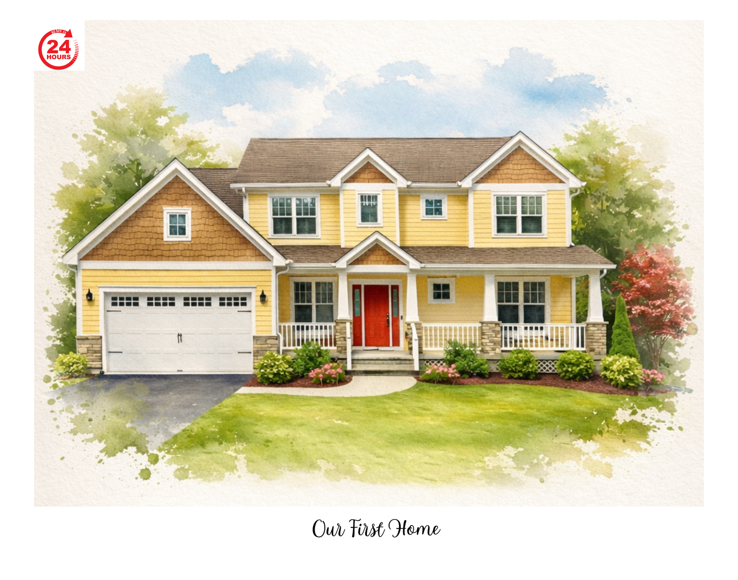 Custom Watercolor Portrait, Family, Pet, House Portrait