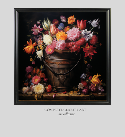 Flowers in a Wooden Vessel by Maya Ronick