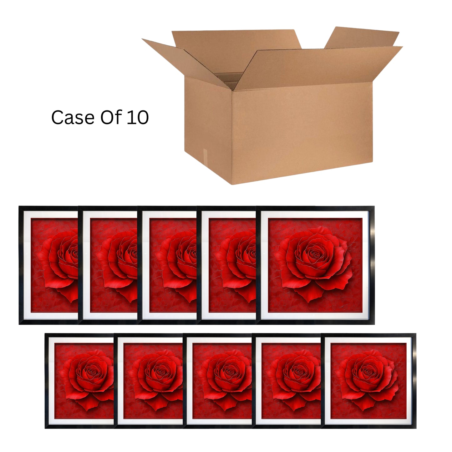 case of 10 Red Rose Romantic Floral Wall Art