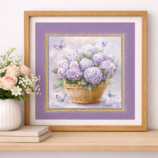 Hydrangea Flower Basket Print, Cottagecore Floral Art