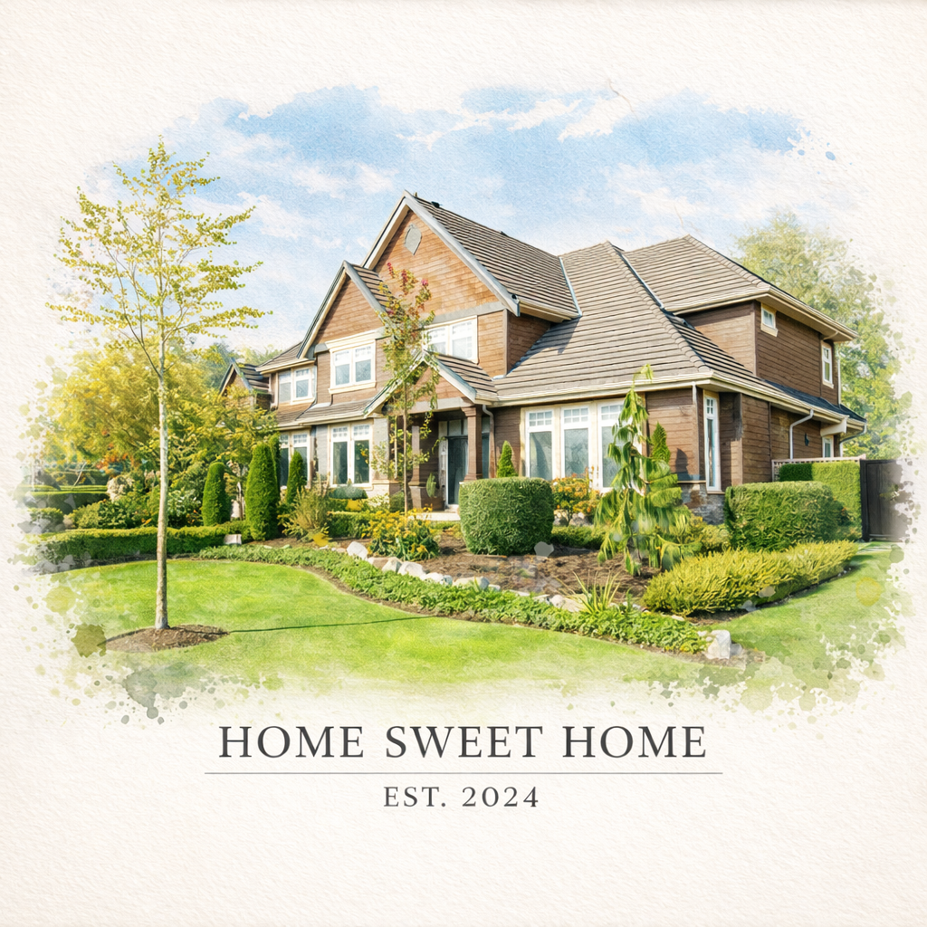 Custom Watercolor Portrait, Family, Pet, House Portrait