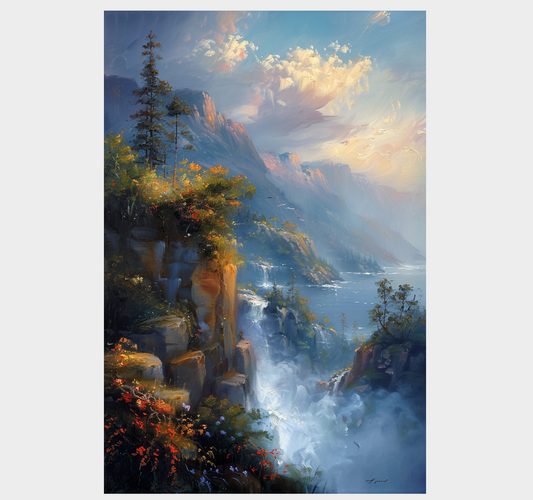 "Evening's Cascade: River Sunset" GICLEE ART PRINT