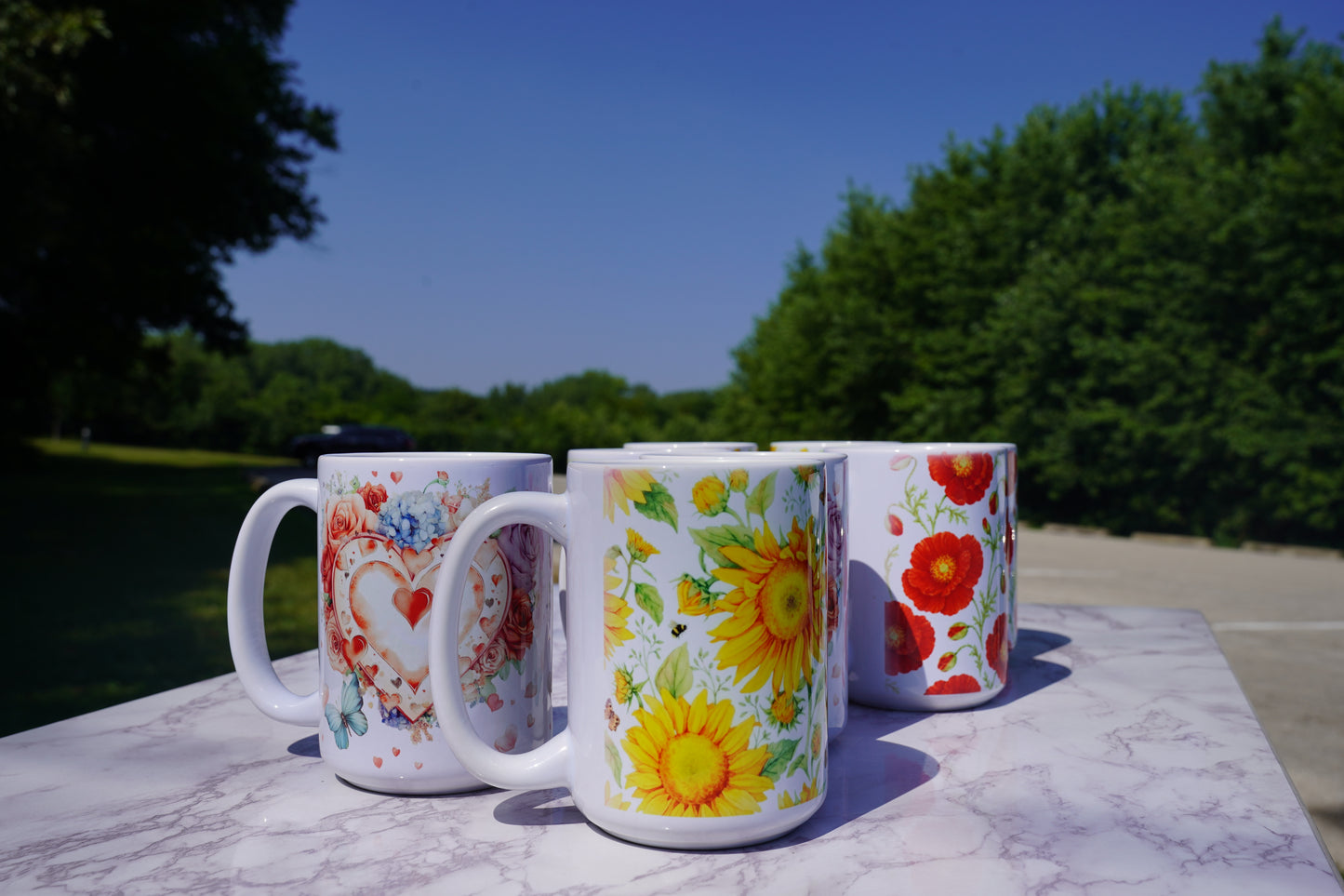 Case of 12 premium 15 oz Porcelain Sunflowers design mugs