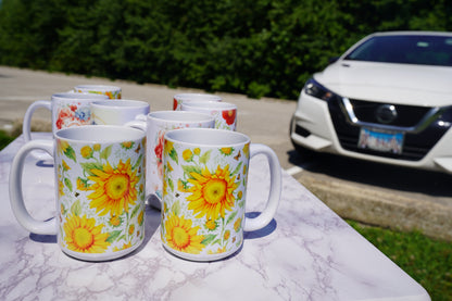 Case of 12 premium 15 oz Porcelain Sunflowers design mugs