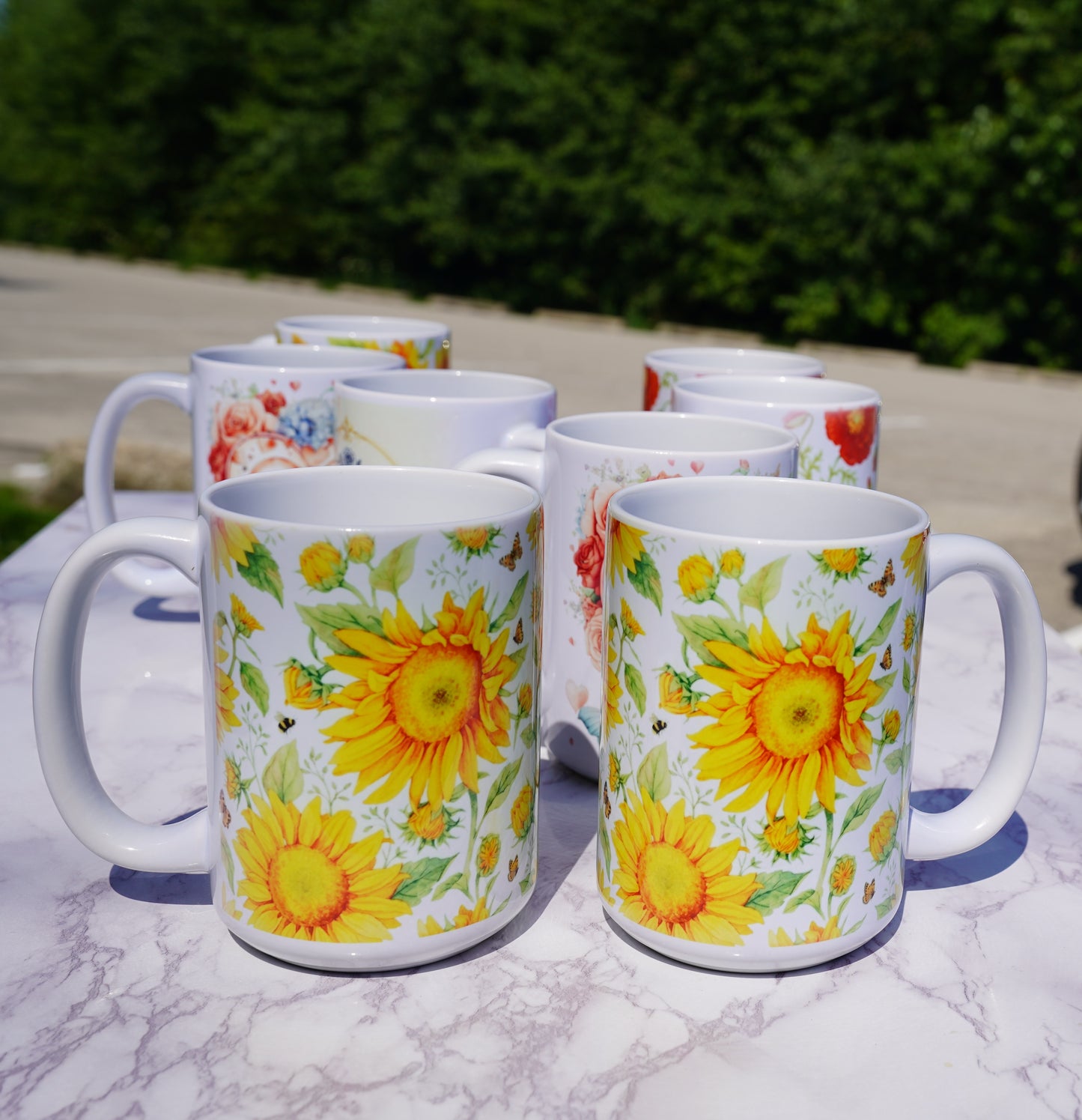 Case of 12 premium 15 oz Porcelain Sunflowers design mugs