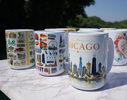 Case of 12 Premium Porcelain Coffee Mugs, Wholesale Chicago Mugs – 15 oz