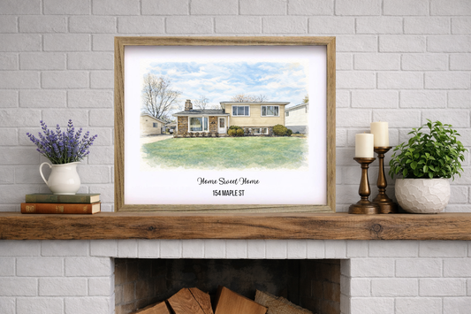 Custom Watercolor Portrait, Family, Pet, House