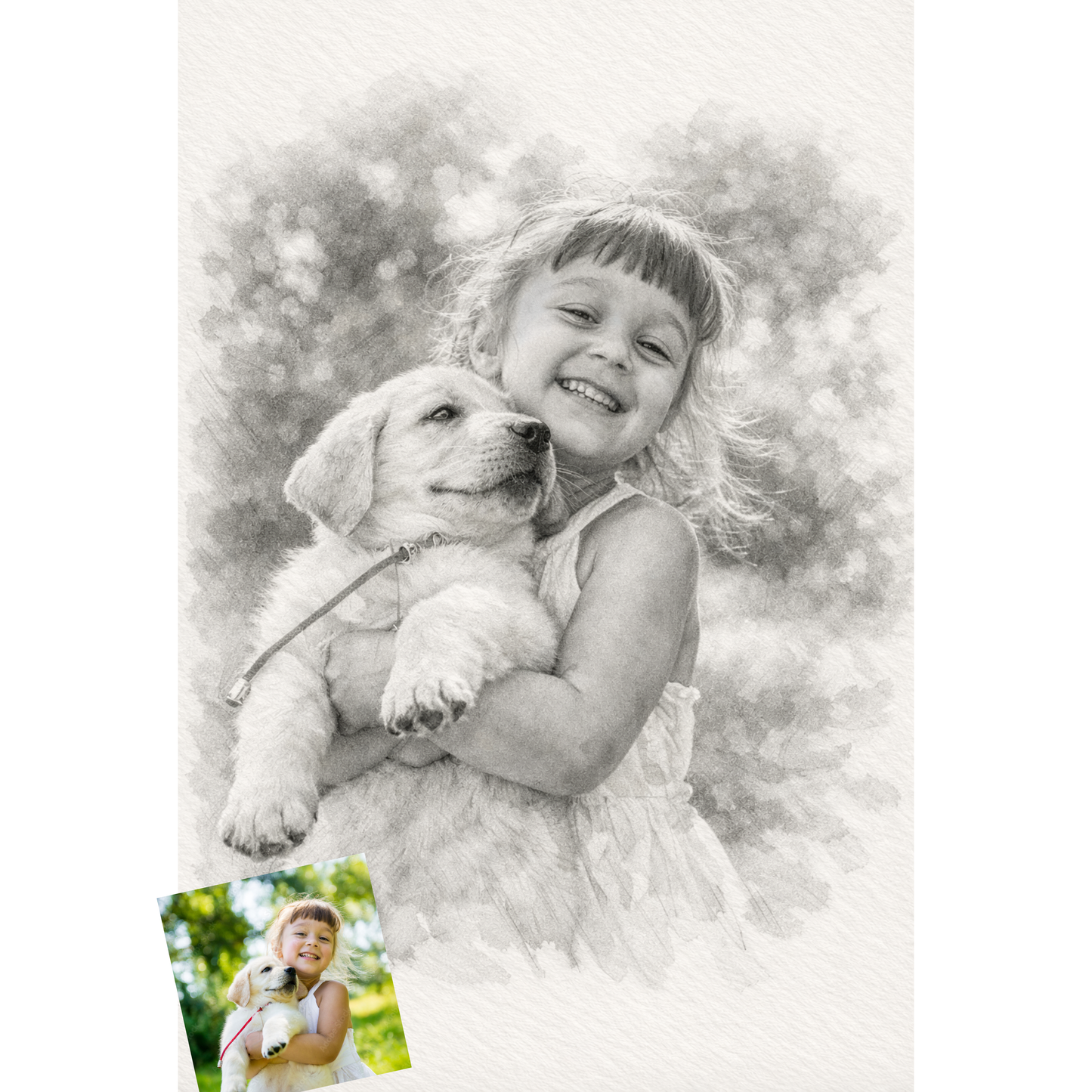 Digital - 100% OFF : Pencil Sketch Portrait from Photo, Family, Kids, Couple, Him, Her, Group