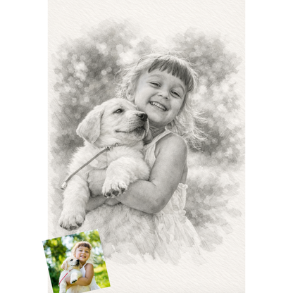 Digital - Pencil Sketch Portrait from Photo, Family, Kids, Couple, Him, Her, Group