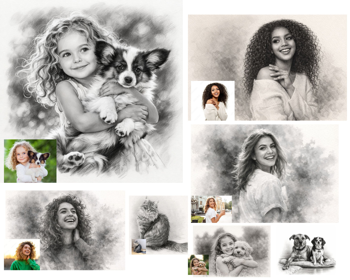 Custom Pencil Sketch Portrait from Photo, Family, Pet, People