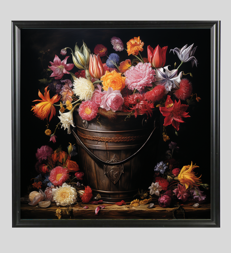 Flowers in a Wooden Vessel by Mayia Lysenko