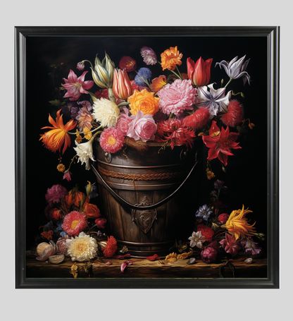Flowers in a Wooden Vessel by Maya Ronick