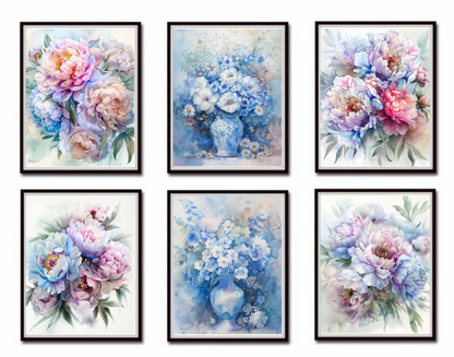 BOTANICAL PRINT SETS IN BLUE NO 3
