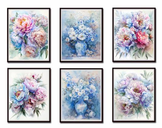 BOTANICAL PRINT SETS IN BLUE NO 3