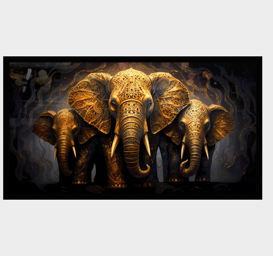 Golden Elephants Framed Art Print