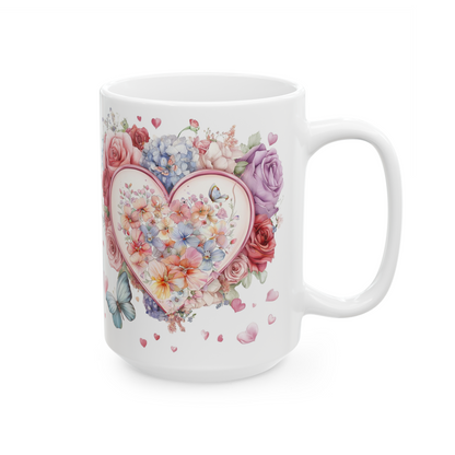 Floral Coffee Mug Heart With Flowers